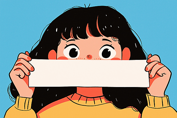 JPG 여자 종이 어린이 하늘색 일러스트 한명 들기 소녀 상반신 팻말 얼굴가리기 소녀한명만 카피스페이스 국내일러스트 AI일러스트 AI콘텐츠 1 모션 프레임 사람 파란색 공백 가림 여자한명만 소녀만 파일형식