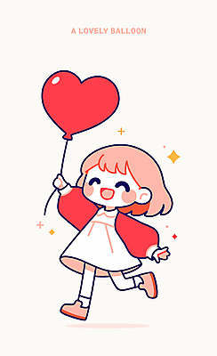 전신 여자 어린이 일러스트 한명 미소 웃음 소녀 빨간색 반짝임 달리기 귀여움 활발 잡기 하트풍선 풍선 소녀한명만 일러캐릭터 AI파일 캐릭터 1 컬러 컨셉 모션 표정 사람 하트 여자한명만 소녀만 파일형식 벡터