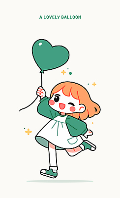 전신 여자 어린이 일러스트 한명 미소 웃음 소녀 초록색 반짝임 달리기 귀여움 활발 잡기 하트풍선 풍선 소녀한명만 일러캐릭터 AI파일 캐릭터 1 컬러 컨셉 모션 표정 사람 하트 여자한명만 소녀만 파일형식 벡터