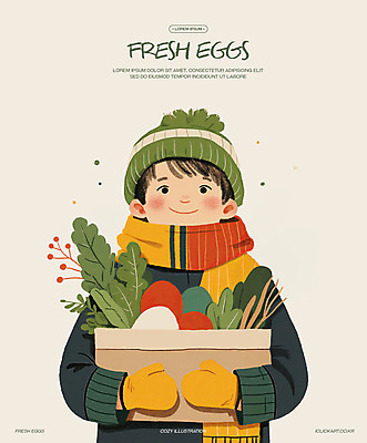 PSD 남자 어린이 잎 채소 일러스트 안기 털모자 따뜻함 한명 미소 소년 상반신 장보기 바구니 계란 목도리 신선 소년한명만 국내일러스트 식물 모자_잡화 1 잡화 모션 표정 사람 알 남자한명만 소년만 파일형식