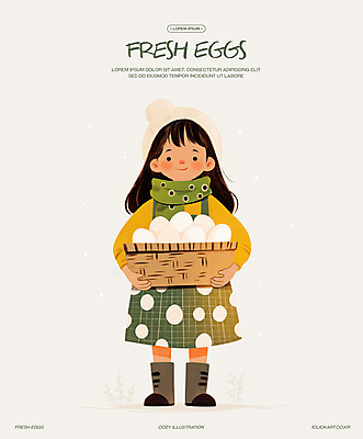 전신 PSD 여자 어린이 일러스트 털모자 따뜻함 한명 미소 들기 소녀 장보기 바구니 계란 목도리 앞치마 신선 소녀한명만 국내일러스트 모자_잡화 1 잡화 모션 표정 사람 알 여자한명만 소녀만 파일형식