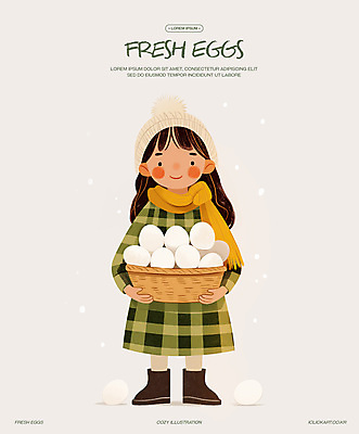 전신 PSD 여자 어린이 일러스트 털모자 따뜻함 한명 미소 들기 소녀 장보기 바구니 계란 목도리 신선 소녀한명만 국내일러스트 모자_잡화 1 잡화 모션 표정 사람 알 여자한명만 소녀만 파일형식