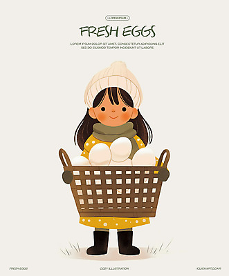 전신 PSD 여자 어린이 일러스트 털모자 따뜻함 한명 미소 들기 소녀 장보기 바구니 계란 목도리 신선 소녀한명만 국내일러스트 모자_잡화 1 잡화 모션 표정 사람 알 여자한명만 소녀만 파일형식