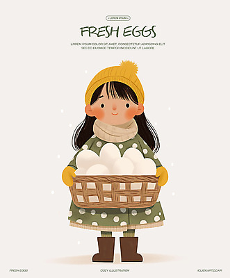 전신 PSD 여자 어린이 일러스트 털모자 따뜻함 한명 미소 들기 소녀 장보기 바구니 계란 목도리 신선 소녀한명만 국내일러스트 모자_잡화 1 잡화 모션 표정 사람 알 여자한명만 소녀만 파일형식