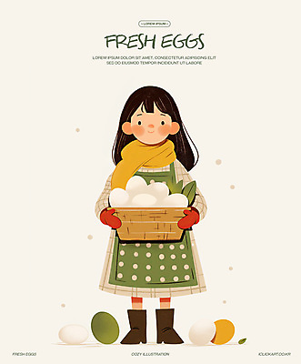 전신 PSD 여자 어린이 일러스트 털모자 따뜻함 한명 미소 들기 소녀 장보기 바구니 계란 목도리 앞치마 신선 소녀한명만 국내일러스트 모자_잡화 1 잡화 모션 표정 사람 알 여자한명만 소녀만 파일형식