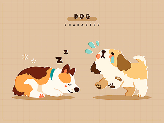 반려견 스티커 일러스트 그림자 사람없음 갈색 귀여움 고통 반창고 잠 강아지 눈물 개캐릭터 일러캐릭터 AI파일 캐릭터 감정 컬러 동물캐릭터 컨셉 반려동물 의료용품 개 파일형식 벡터