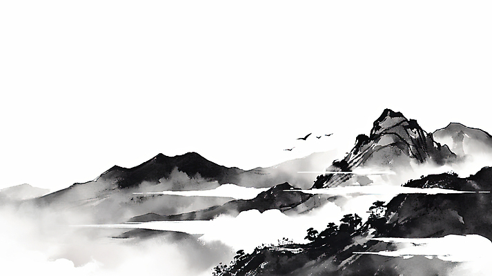 JPG 구름 일러스트 조류 붓터치 수묵화 사람없음 검은색 안개 한국화 산맥 국내일러스트 AI일러스트 AI콘텐츠 자연요소 동물 컬러 날씨 산 미술 동양화 파일형식