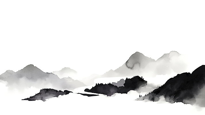 JPG 구름 일러스트 붓터치 수묵화 사람없음 검은색 안개 한국화 산맥 국내일러스트 AI일러스트 AI콘텐츠 자연요소 컬러 날씨 산 미술 동양화 파일형식