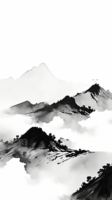 JPG 구름 일러스트 붓터치 수묵화 사람없음 검은색 안개 한국화 산맥 국내일러스트 AI일러스트 AI콘텐츠 자연요소 컬러 날씨 산 미술 동양화 파일형식