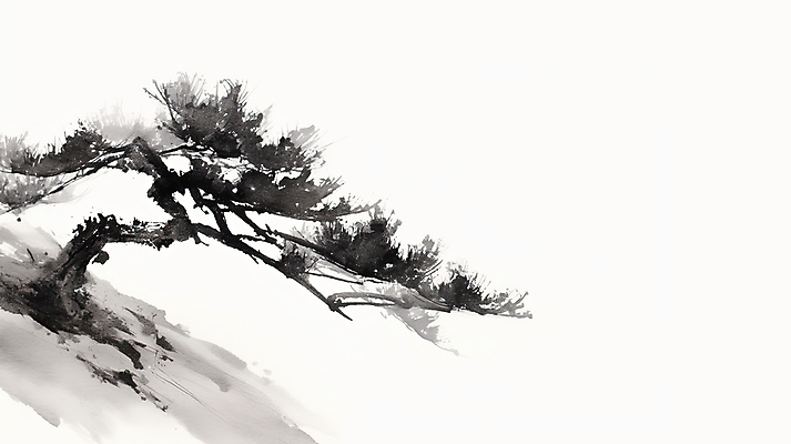 JPG 일러스트 붓터치 수묵화 사람없음 검은색 소나무 한국화 국내일러스트 AI일러스트 AI콘텐츠 나무 컬러 미술 동양화 파일형식