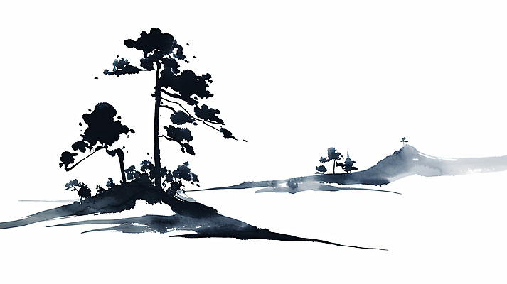 JPG 일러스트 붓터치 수묵화 사람없음 검은색 소나무 한국화 국내일러스트 AI일러스트 AI콘텐츠 나무 컬러 미술 동양화 파일형식