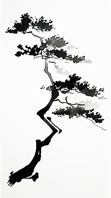 JPG 일러스트 붓터치 수묵화 사람없음 검은색 소나무 한국화 국내일러스트 AI일러스트 AI콘텐츠 나무 컬러 미술 동양화 파일형식