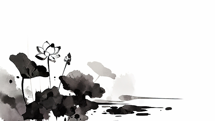 JPG 일러스트 붓터치 연꽃 수묵화 사람없음 검은색 연잎 한국화 국내일러스트 AI일러스트 AI콘텐츠 꽃 컬러 잎 미술 동양화 파일형식