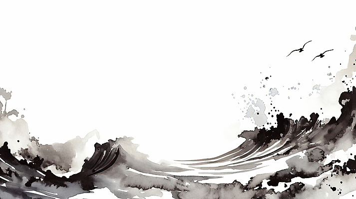 JPG 물결 파도 일러스트 조류 붓터치 수묵화 사람없음 물 검은색 한국화 국내일러스트 AI일러스트 AI콘텐츠 자연요소 동물 바다 컬러 미술 동양화 파일형식