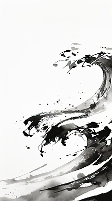 JPG 물결 파도 일러스트 붓터치 수묵화 사람없음 물 검은색 한국화 국내일러스트 AI일러스트 AI콘텐츠 자연요소 바다 컬러 미술 동양화 파일형식