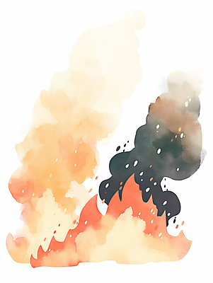 JPG 일러스트 불꽃 수채화 사람없음 빨간색 뜨거움 연기 이펙트그래픽 국내일러스트 AI일러스트 AI콘텐츠 컬러 그래픽백그라운드 불 파일형식