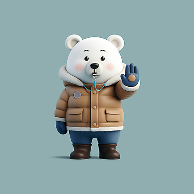 PSD 편집이미지 겨울스포츠 3D캐릭터 손바닥 안전 사람없음 3D 귀여움 호루라기 곰캐릭터 북극곰 겨울옷 청록색 편집3D 캐릭터 손 옷 스포츠 컬러 동물캐릭터 컨셉 겨울 곰 디지털합성 파일형식