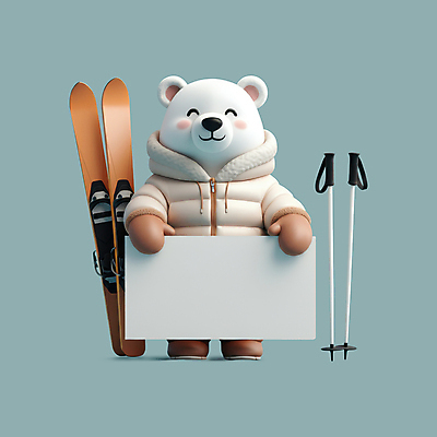 PSD 편집이미지 스키 겨울스포츠 스키장 3D캐릭터 들기 사람없음 운동 3D 귀여움 팻말 장비 즐거움 곰캐릭터 북극곰 겨울옷 청록색 폴 카피스페이스 편집3D 캐릭터 옷 감정 스포츠 컬러 동물캐릭터 컨셉 겨울 곰 모션 프레임 건강 공백 디지털합성 스키용품 파일형식