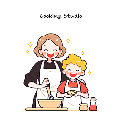 여자 남자 어린이 일러스트 가족 요리 웃음 들기 소년 상반신 성인 두명 반짝임 쿠키 가르침 밀가루 거품기 격려 활기 어깨에손 국내일러스트 AI파일 교육 감정 컨셉 관계 모션 주방용품 디저트 표정 사람 가루 파일형식 벡터