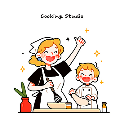 여자 남자 화분 어린이 일러스트 가족 사랑 요리 웃음 들기 소년 상반신 성인 두명 반짝임 손들기 앞치마 최고 가르침 즐거움 반죽 거품기 격려 국내일러스트 AI파일 교육 감정 관계 모션 주방용품 표정 사람 파일형식 벡터