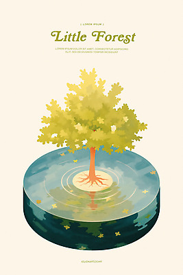 PSD 나무 포스터 화분 일러스트 하늘 사람없음 연두색 물 반사 평화 미니멀 테라리움 국내일러스트 자연요소 식물 컨셉 초록색 원예 파일형식