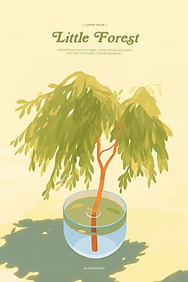 PSD 나무 포스터 화분 일러스트 그림자 사람없음 컵 연두색 물 평화 미니멀 테라리움 국내일러스트 자연요소 식물 식기 컨셉 초록색 원예 파일형식