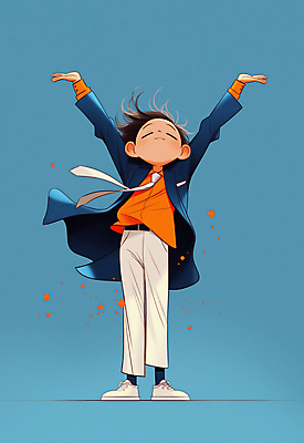 JPG 전신 옷 남자 행복 어린이 포즈 일러스트 비즈니스 넥타이 한명 웃음 소년 파란색 눈감음 만세 에너지 자유 코트 춤 즐거움 퇴근 활기 소년한명만 국내일러스트 AI일러스트 AI콘텐츠 1 잡화 감정 컬러 컨셉 모션 문화예술 표정 사람 외투 출퇴근 남자한명만 소년만 파일형식