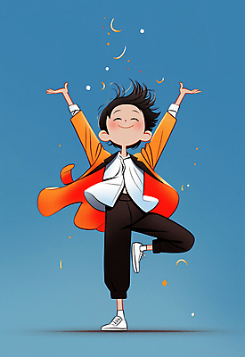 JPG 전신 남자 행복 어린이 포즈 일러스트 비즈니스 모션 한명 웃음 소년 파란색 활발 만세 에너지 자유 코트 춤 균형 즐거움 퇴근 다리들기 한발서기 소년한명만 국내일러스트 AI일러스트 AI콘텐츠 1 감정 컬러 컨셉 문화예술 표정 서기 사람 외투 출퇴근 남자한명만 소년만 파일형식