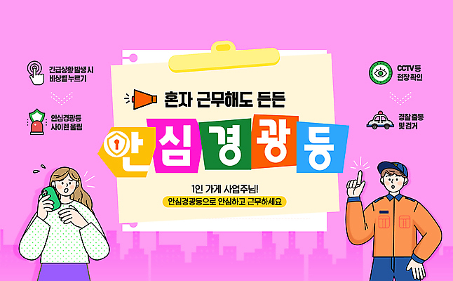 템플릿 여자 남자 분홍색 들기 안전 성인 두명 스마트폰 상점 확성기 가리킴 경찰 스프링노트 통화 안심 경고등 긴급상황 메모집게 성인만 이미지템플릿 AI파일 직업 컬러 모션 집게 육류 사람 손짓 핸드폰 스마트기기 공책 긴급 파일형식 벡터