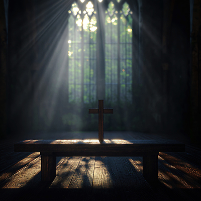 JPG 편집이미지 종교 십자가 창문 사람없음 빛 갈색 성당 어둠 보케 신성 감성 편집실사 AI포토 AI콘텐츠 컬러 컨셉 종교건축 CG 파일형식