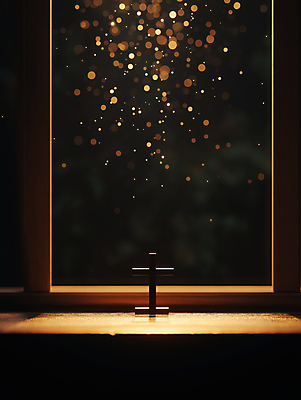 JPG 편집이미지 종교 십자가 창문 사람없음 빛 갈색 성당 어둠 보케 신성 감성 편집실사 AI포토 AI콘텐츠 컬러 컨셉 종교건축 CG 파일형식