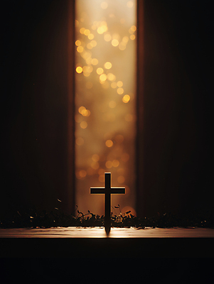 JPG 편집이미지 종교 십자가 사람없음 빛 갈색 성당 어둠 보케 신성 감성 편집실사 AI포토 AI콘텐츠 컬러 컨셉 종교건축 CG 파일형식