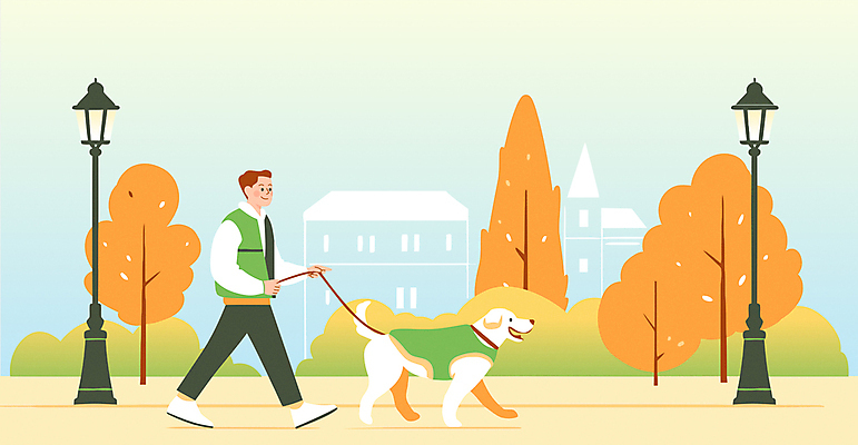 전신 남자 행복 반려견 단풍 가로등 일러스트 함께함 한명 웃음 성인 건물 걷기 산책 가을 잡기 리트리버 강아지 목줄 강아지옷 순찰 성인남자한명만 국내일러스트 반려견순찰대 AI파일 1 건축물 계절 공공시설 감정 컨셉 잎 모션 휴식 표정 사람 반려동물 개 애견용품 남자한명만 성인남자만 파일형식 벡터 반려용품