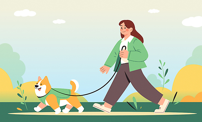 전신 구름 여자 행복 반려견 잎 일러스트 함께함 한명 웃음 성인 걷기 산책 잡기 강아지 목줄 강아지옷 순찰 웰시코기 성인여자한명만 국내일러스트 반려견순찰대 AI파일 자연요소 식물 1 감정 컨셉 모션 휴식 표정 사람 반려동물 개 애견용품 여자한명만 성인여자만 파일형식 벡터 반려용품