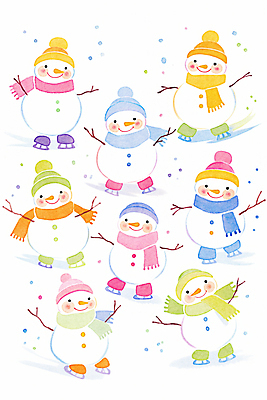 JPG 모자 장갑 겨울 일러스트 눈사람 나뭇잎 웃음 사람없음 목도리 스케이트 흰색 국내일러스트 AI일러스트 AI콘텐츠 잡화 계절 스포츠용품 컬러 잎 표정 파일형식