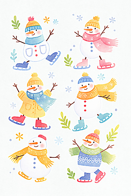 JPG 모자 장갑 겨울 일러스트 눈사람 나뭇잎 웃음 사람없음 목도리 스케이트 코트 흰색 니트 국내일러스트 AI일러스트 AI콘텐츠 잡화 계절 스포츠용품 컬러 상의 잎 표정 외투 파일형식