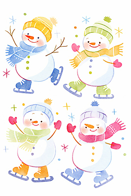 JPG 모자 장갑 겨울 일러스트 눈사람 나뭇잎 웃음 사람없음 목도리 스케이트 흰색 국내일러스트 AI일러스트 AI콘텐츠 잡화 계절 스포츠용품 컬러 잎 표정 파일형식