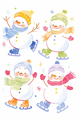 JPG 모자 장갑 겨울 일러스트 눈사람 나뭇잎 웃음 사람없음 목도리 스케이트 흰색 국내일러스트 AI일러스트 AI콘텐츠 잡화 계절 스포츠용품 컬러 잎 표정 파일형식