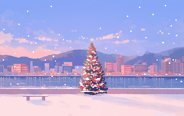 JPG 나무 구름 별 크리스마스 야경 가로등 일러스트 하늘 사람없음 건물 강 크리스마스트리 보라색 눈 도시 화이트크리스마스 눈내림 국내일러스트 AI일러스트 AI콘텐츠 자연요소 식물 건축물 공공시설 기념일 컬러 날씨 눈_날씨 야간 파일형식 풍경_경치