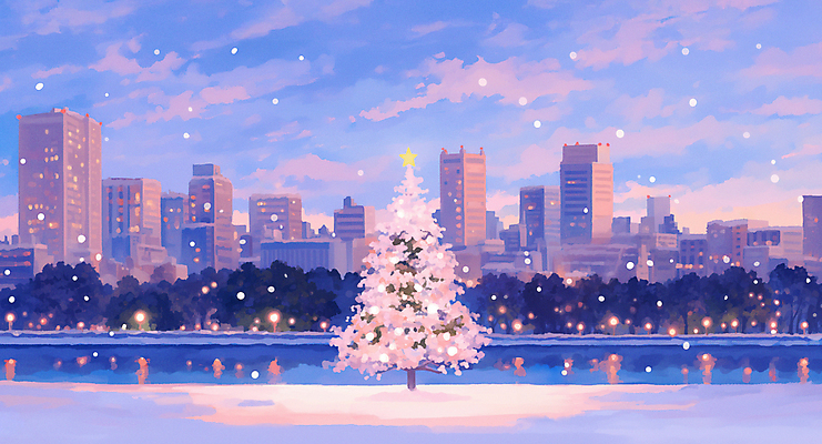 JPG 나무 별 크리스마스 야경 가로등 일러스트 하늘 사람없음 건물 크리스마스트리 보라색 눈 도시 화이트크리스마스 눈내림 국내일러스트 AI일러스트 AI콘텐츠 자연요소 식물 건축물 공공시설 기념일 컬러 날씨 눈_날씨 야간 파일형식 풍경_경치