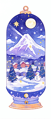 JPG 별 크리스마스 겨울 일러스트 눈사람 수채화 산 풍경 사람없음 장식 파란색 크리스마스트리 마을 보름달 눈 스노글로브 국내일러스트 AI일러스트 AI콘텐츠 자연요소 계절 기념일 컬러 날씨 달 파일형식