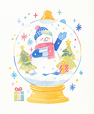 자연요소 계절 기념일 컬러 크리스마스 모션 날씨 선물 장식 상자 파일형식 AI콘텐츠 손들기 반짝임 선물상자 눈사람 스노글로브 겨울 수채화 눈 별 파란색 JPG 국내일러스트 일러스트 사람없음 크리스마스트리 AI일러스트