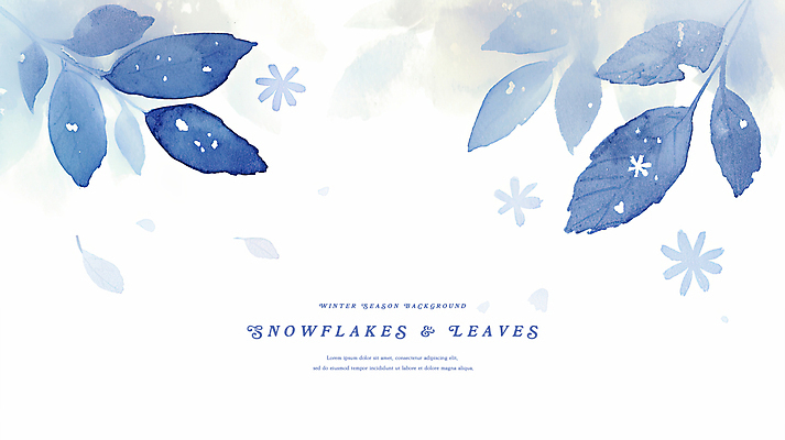 자연요소 식물 계절 컬러 잎 날씨 눈_날씨 공백 파일형식 수채화 눈 눈꽃 겨울 나뭇잎 꽃 파란색 PSD 국내일러스트 일러스트 사람없음 카피스페이스