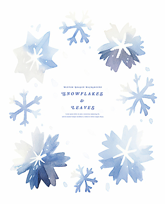 PSD 꽃 잎 겨울 일러스트 나뭇잎 수채화 눈꽃 사람없음 파란색 눈 눈꽃무늬 카피스페이스 국내일러스트 자연요소 식물 계절 컬러 무늬 날씨 눈_날씨 공백 파일형식