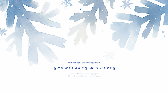 PSD 잎 겨울 일러스트 나뭇잎 수채화 눈꽃 사람없음 파란색 눈 카피스페이스 국내일러스트 자연요소 식물 계절 컬러 날씨 눈_날씨 공백 파일형식