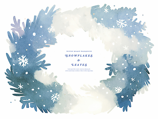 PSD 잎 겨울 일러스트 나뭇잎 수채화 눈꽃 사람없음 파란색 눈 카피스페이스 국내일러스트 자연요소 식물 계절 컬러 날씨 눈_날씨 공백 파일형식