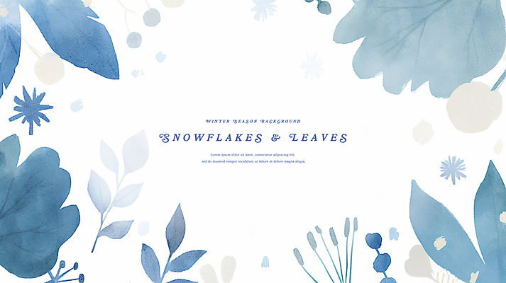 자연요소 식물 계절 컬러 잎 날씨 눈_날씨 공백 파일형식 수채화 눈 눈꽃 겨울 나뭇잎 꽃 파란색 PSD 국내일러스트 일러스트 사람없음 카피스페이스
