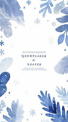 자연요소 식물 계절 컬러 잎 날씨 눈_날씨 공백 파일형식 수채화 눈 눈꽃 겨울 나뭇잎 파란색 PSD 국내일러스트 일러스트 사람없음 카피스페이스