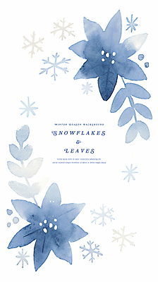 PSD 꽃 잎 겨울 일러스트 나뭇잎 수채화 눈꽃 사람없음 파란색 눈 카피스페이스 국내일러스트 자연요소 식물 계절 컬러 날씨 눈_날씨 공백 파일형식