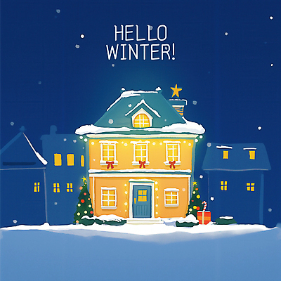 PSD 별 겨울 일러스트 창문 밤하늘 주택 따뜻함 굴뚝 사람없음 파란색 빛 크리스마스트리 고요 눈 눈송이 야간 눈길 국내일러스트 자연요소 계절 길 컬러 크리스마스 하늘 날씨 눈_날씨 건물 파일형식